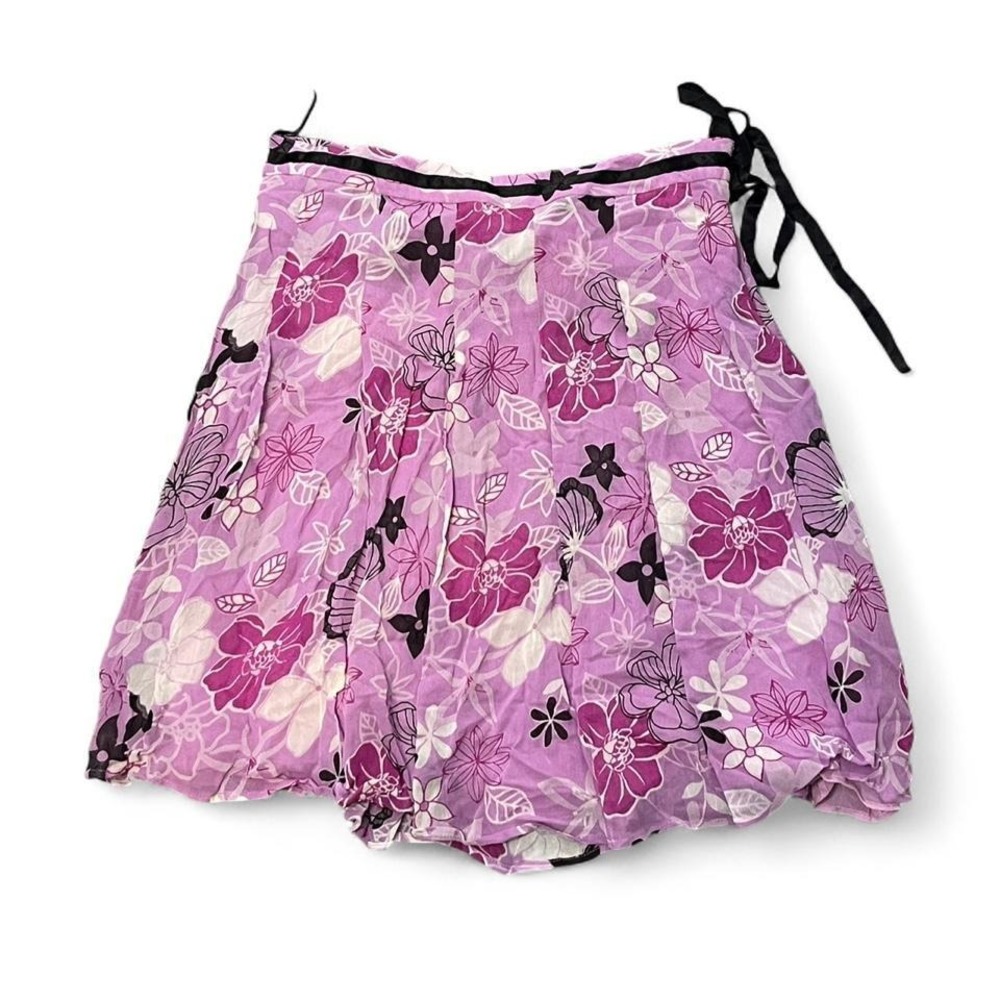 Purple floral mini skirt with faux tie waist